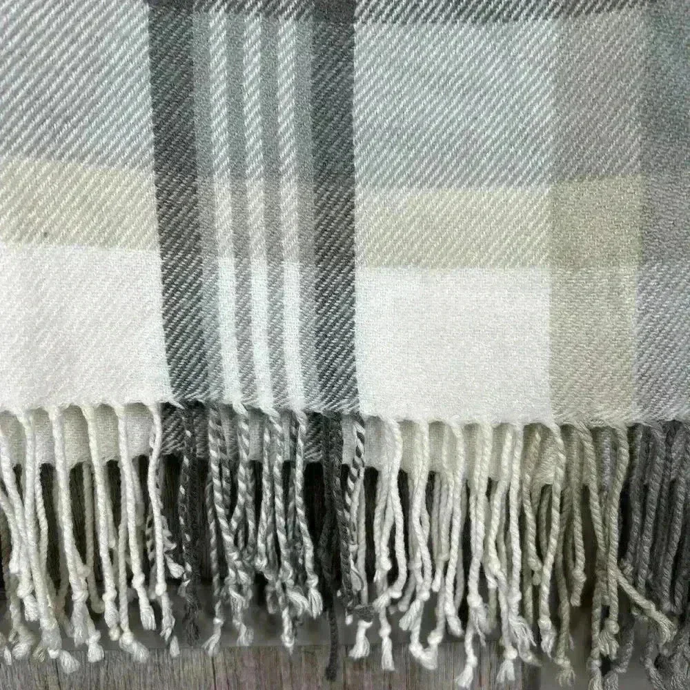 Pottery Barn Blanket Throw Fringe Plaid Square 50